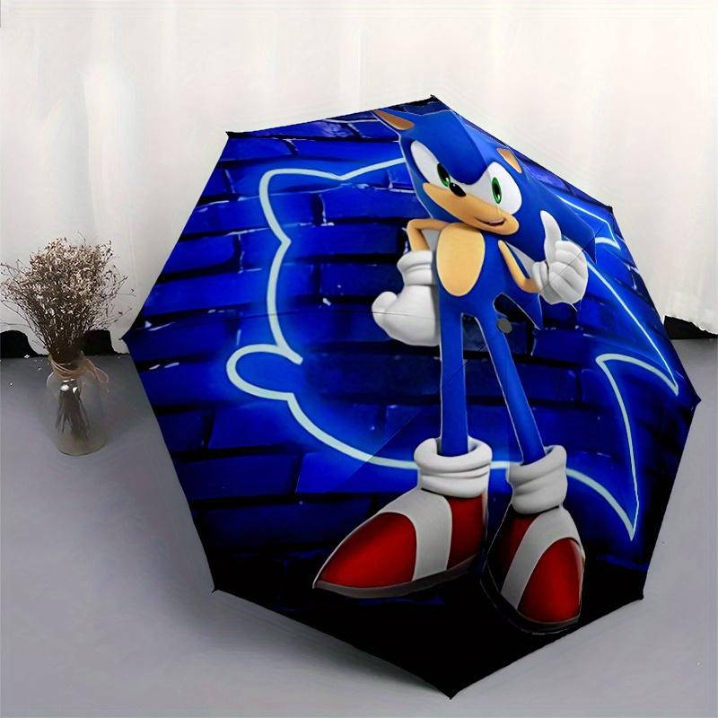 1pc Sonic the Hedgehog Automatic Opening Folding Umbrella - Portable 3-Fold Design, 8-Rib Outdoor Umbrella, Festival Gift for Fans, Travelers, Da