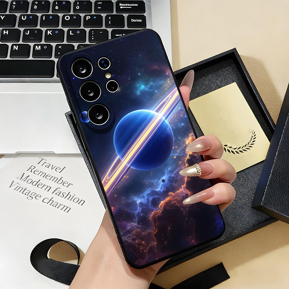 Чехол для телефона 'Космическая планета' для Samsung S26 S25 S24 FE S23 S22 S21 Plus S20 Ultra Note20Ultra Черный Мягкий корпус
