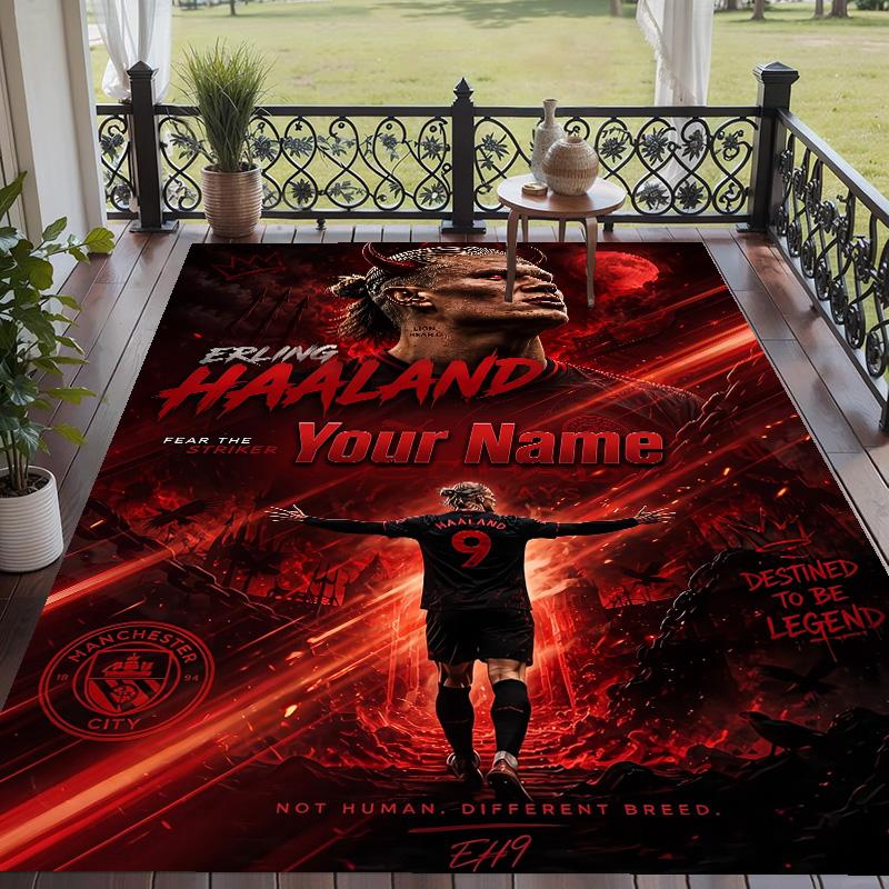 Custom Text Printed Rug Erling Haaland Non Slip Floor Carpet For Home Room Decor