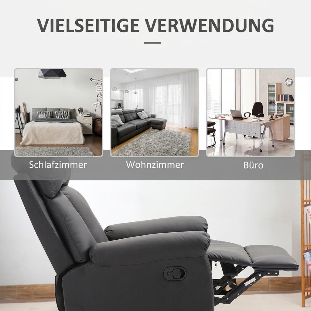 Recliner TV chair with reclining function, manually adjustable relaxation chair made of faux leather for living room, black