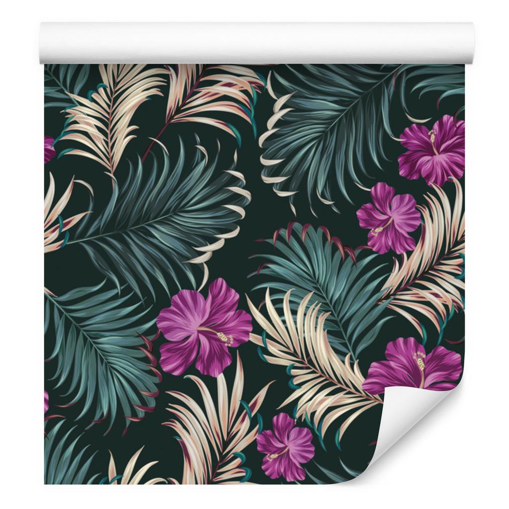 Hibiscus wallpaper with leaves for living room and bedroom 50x1000