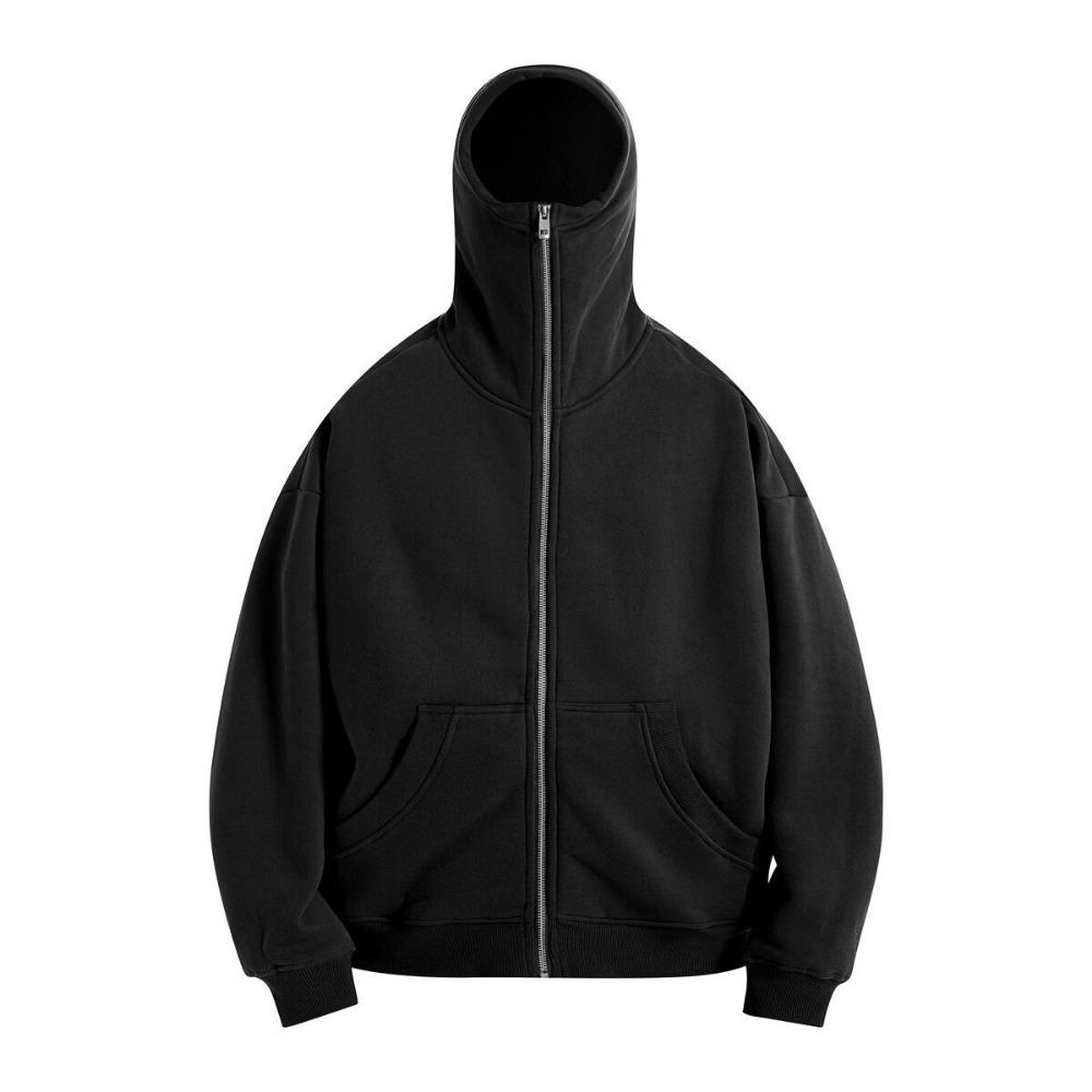 Men's Cross Border New American High Neck Face Protection Hoodie Black Basic Heavy Duty Zipper Cardigan