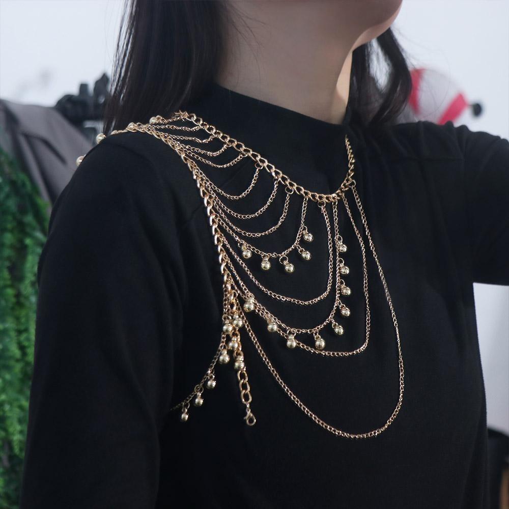 Layered Necklace Shoulder Chain Gold Body Chain Fashion Tassels Costume Armband  Girl