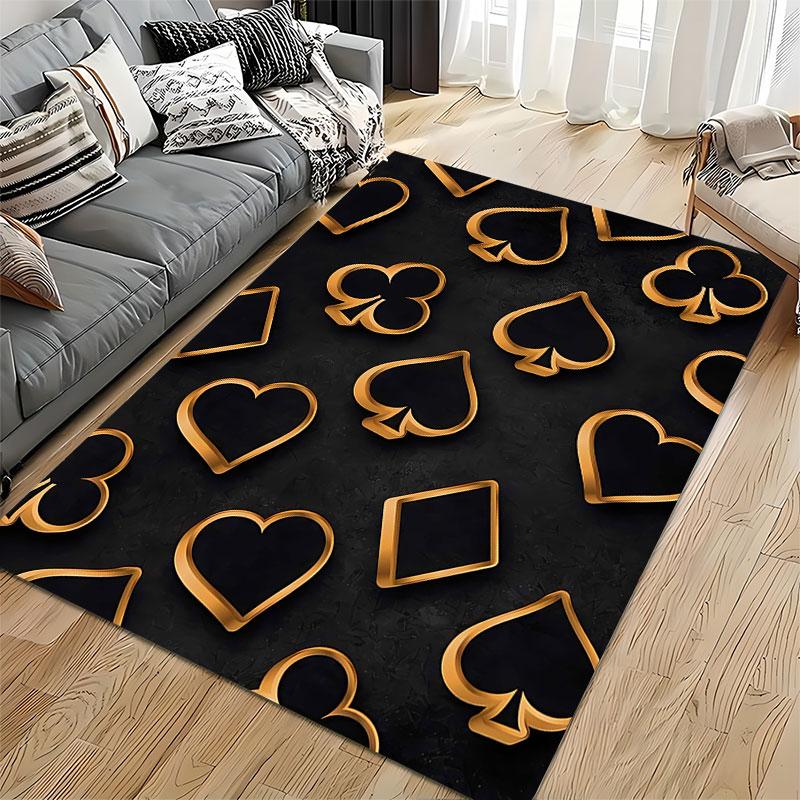 Golden Playing Card Symbols Carpet suitable as a non-slip mat for the living room or bedroom sofa