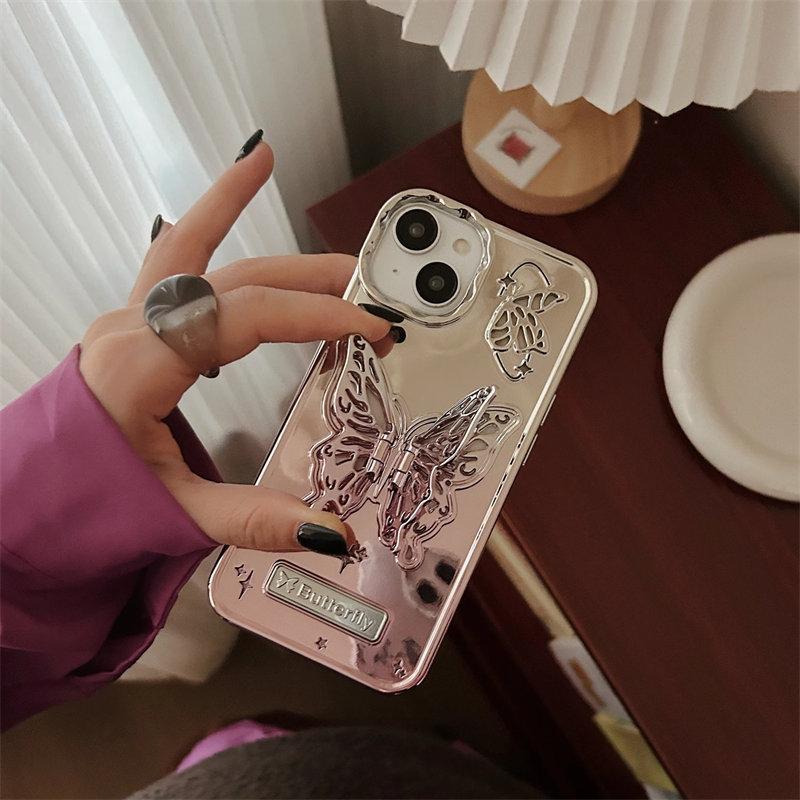 Чехол для телефона с 3D бабочкой и полым кронштейном для iPhone 15 ProMax 14 13 Pro Max 15 12 Pro, модный матовый чехол-подставка с градиентным покрытием