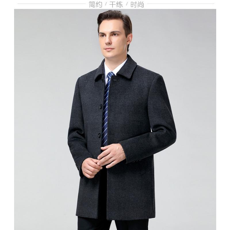 Высококачественные шерстяные пальто для мужчин среднего и пожилого возраста, ветровки средней длины с лацканами на пуговицах, повседневные плотные топы