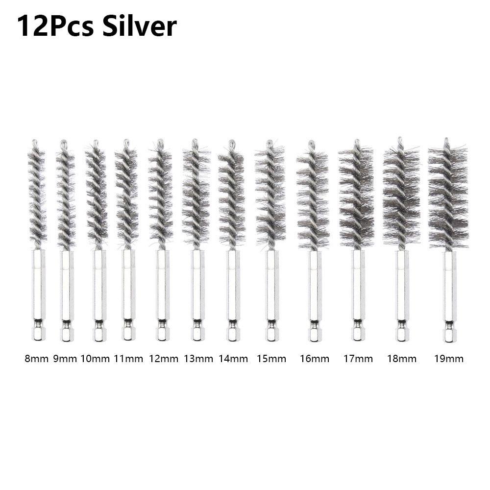 6/8/10/12/14Pcs With Handle Steel Bore Brush Cleaning Brush for Power Drill Impact Driver
