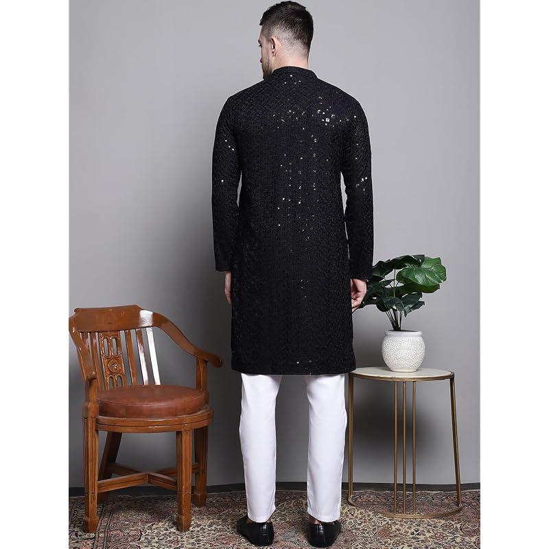 Jompers Men' Sequin Embroidered Pure Cotton Kurta With Pyjamas (, )