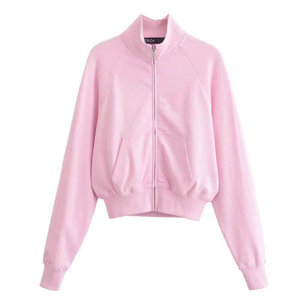 Весна 2025 Женский повседневный свитшот на молнии в европейском/американском стиле со стойкой воротником и длинными брюками