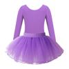 Girls Ballet Dance Wear Long Sleeve Round Neck Leotard Elastic Waist Tutu Layered Skirt Performance Outfit