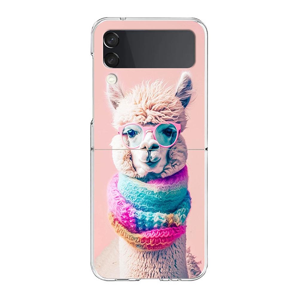 Phone Case For Samsung Galaxy Z Flip 3 4 5 Hard Folding Clear PC Bumper Kawaii Alpaca lovely For Samsung Z Flip 6 Back Cover