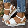 Fashion Women Shoes White Woven Straps Wedges Sandals Women Summer Plus Size Platform Gladiator Sandals Woman Ankle Buckle Beach Sandles