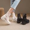 Fashion Mesh Hollow Chelsea Short Boots Women Summer Thin Section Breathable Thick Heel 6 Boots Female High Top Sandals Casual Shoe