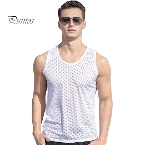 Мужская сетчатая майка, летняя майка, однотонная, с круглым вырезом, без рукавов, облегающая, для фитнеса, для спортзала, уличная одежда