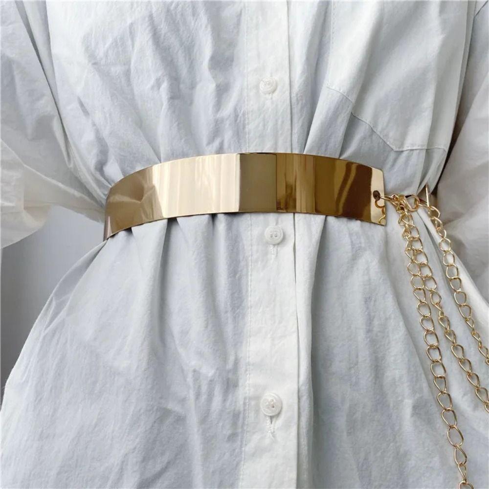Women Gold Silver Mirror Waistband Fashion Dress Bling Waistband New Metal Designer Belt