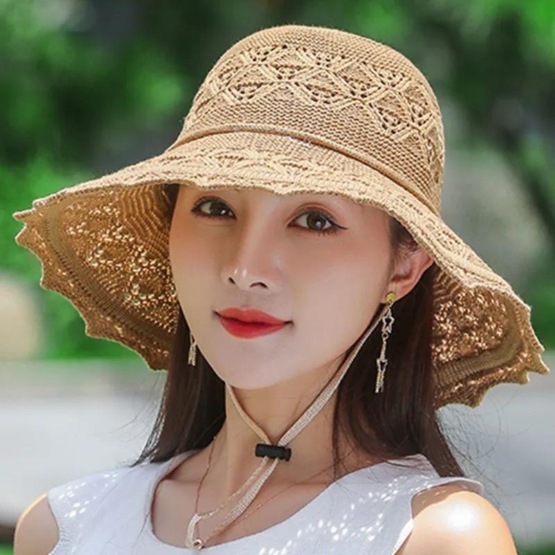 Summer Foldable Hats for Women Korean Large Brim Sun Protection Hats Vacation Travel Seaside Cool Hats