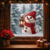 Snowman Pattern Decals Christmas with Lantern Static Glass Cute Window Cling Sticker PVC Reusable Sticker for Doors and Holiday Party Home