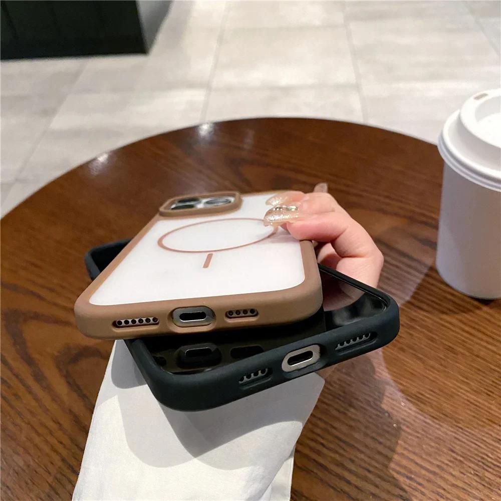 Прозрачный ультратонкий матовый чехол с текстурой для iPhone 16 15 13 12 14 Pro Max Plus для Magsafe Magnetic Charging Protective Case