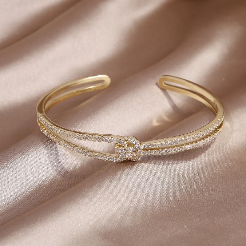 New Design Fashion Jewelry 14k Gold Plated Copper Inlaid Zircon Snake Open Bracelet Luxury Women 'S Party Accessories