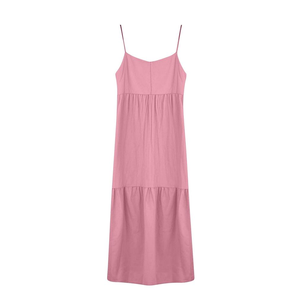Women's Fashionable And Casual Solid-color Cotton And Linen Dress