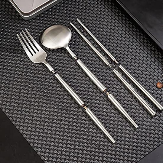 Andoo набор столовых приборов для кемпинга набор столовых приборов для улицы палочки для еды ложка вилка набор с футляром для хранения набор ланч-бокс палочки для еды набор столовых приборов портативный