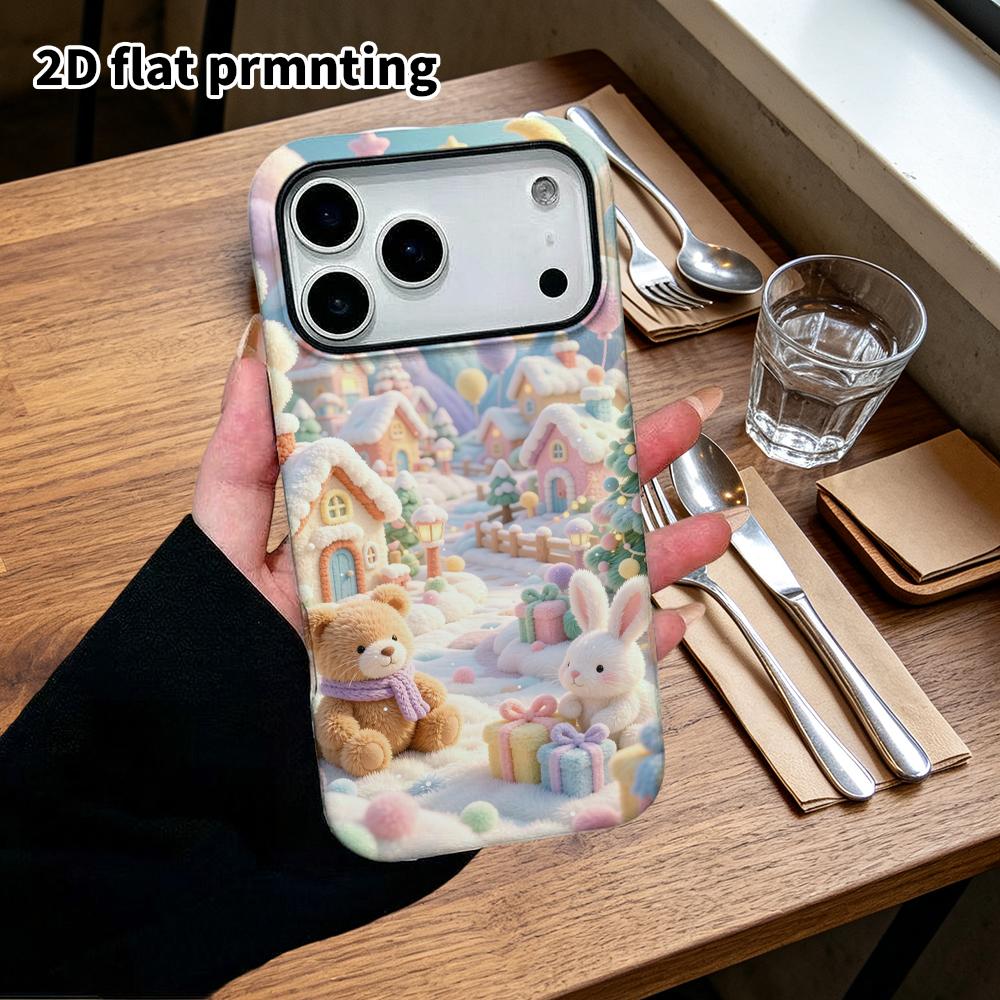 Phone Case: 2D flat, suitable for iPhone 18 17 16 15 14 13 12 Pro, phone decoration, winter town, perfect holiday gift for Christmas and Halloween
