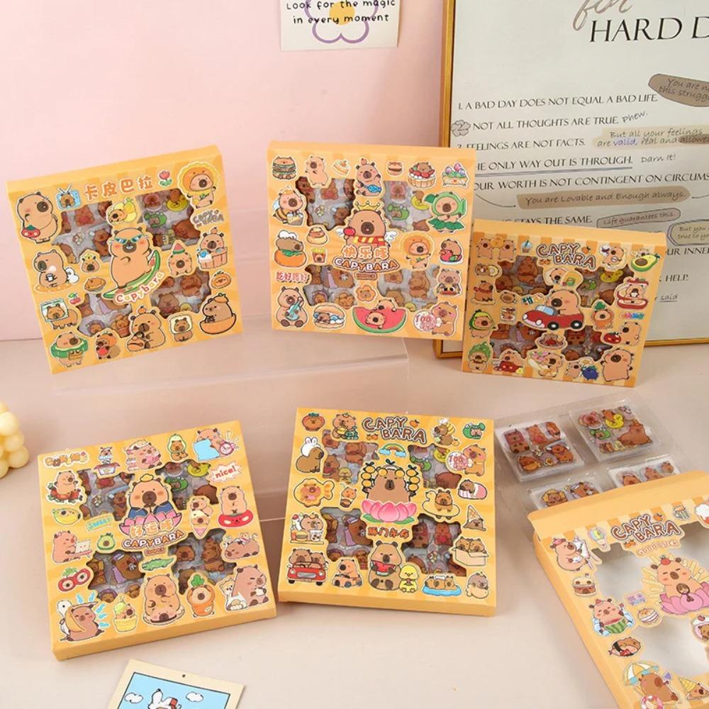 100PCS DIY Children Sticker Cartoon Capybara Hand Ledger Sticker Cute Water Cup Decal Birthday Gift