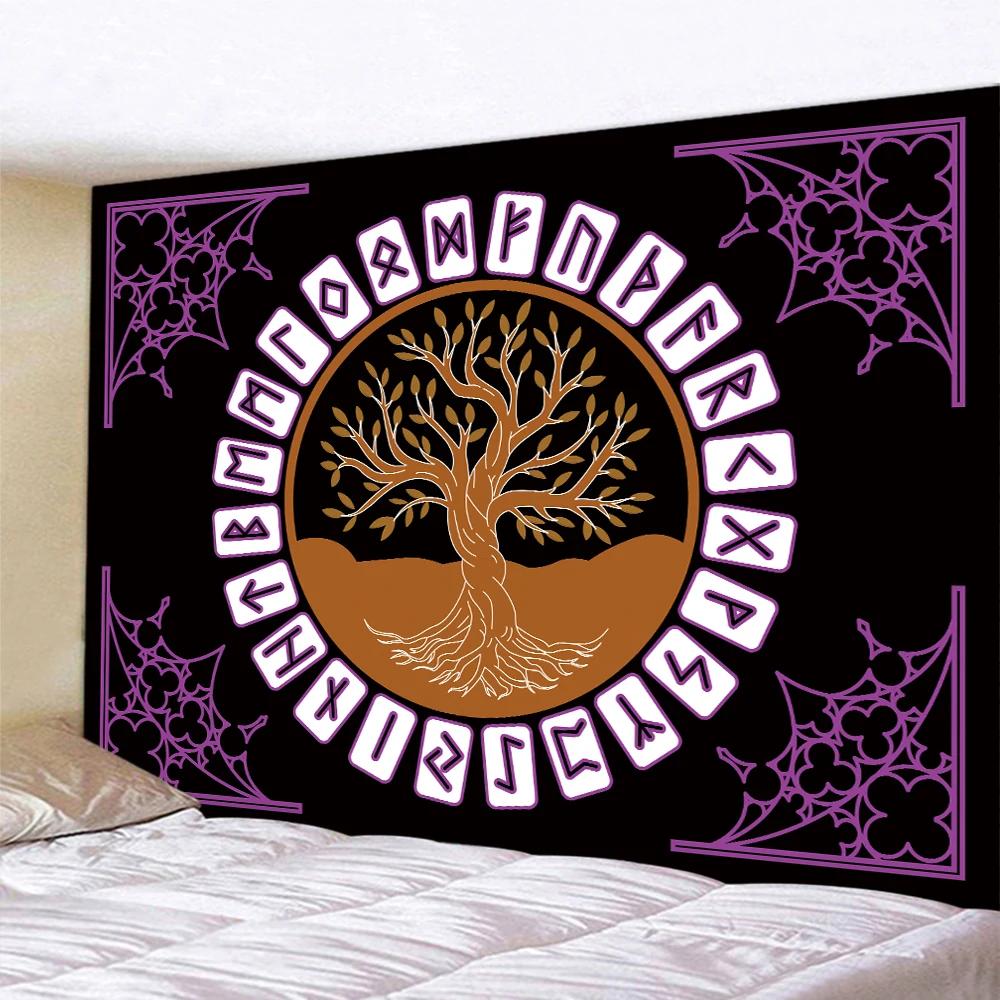 Viking Mysterious Symbols Tarot Home Tapestry Psychedelic Scene Wall Hanging Room Yoga Mat Sheets