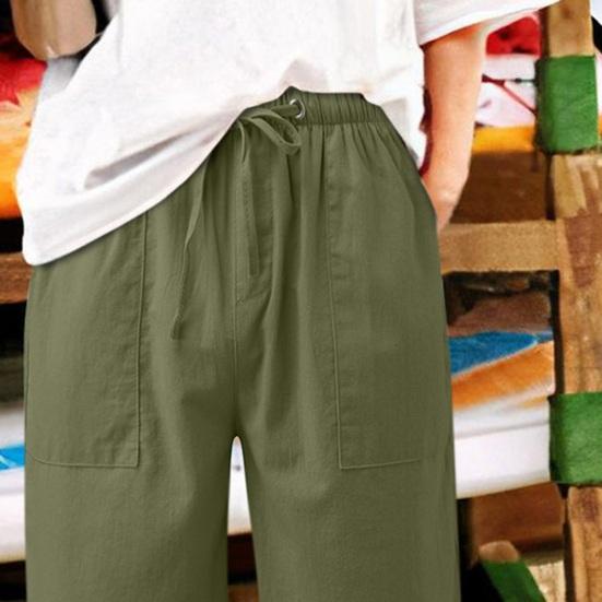 Женские летние шорты из хлопка и льна, повседневные шорты с широкими штанинами, завязывающиеся на шнурок, с карманами, длиной до колена для отдыха на пляже