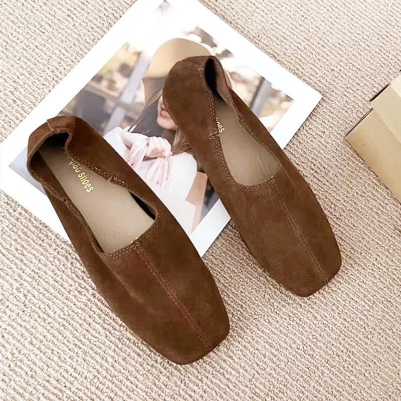 Fashion AIYUQI Women's Flat Shoes Genuine Leather Non-slip Square Toe Ballet Shoes Female Moccasins Large Size Slip-on Loafers For Women