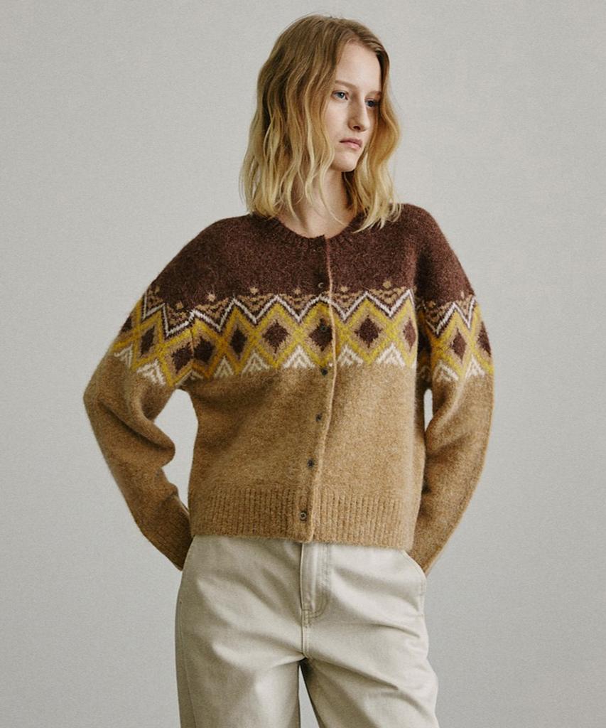 Artid Alpaca Fair Isle Knit Cardigan_Brown