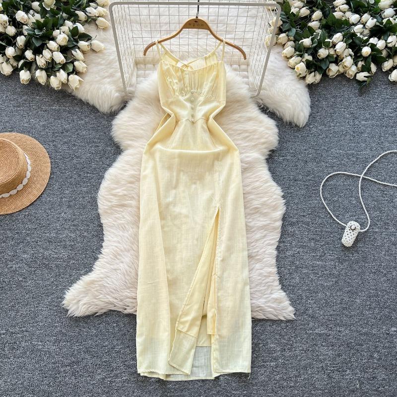 Платье-халтер с открытой спиной и открытым воротом для женщин. Платье для отпуска с зауженной талией, утягивающее и с разрезом.