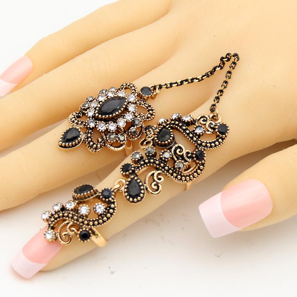 Turkish Double Finger Rings For Women Flower Ethnic Jewelry