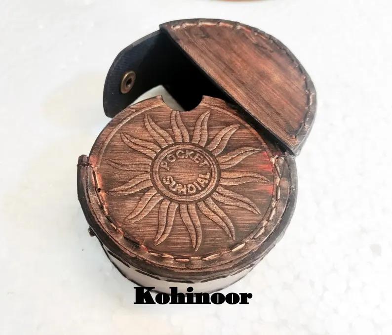 Solid Brass Sundial Compass 2.5" with Leather Case