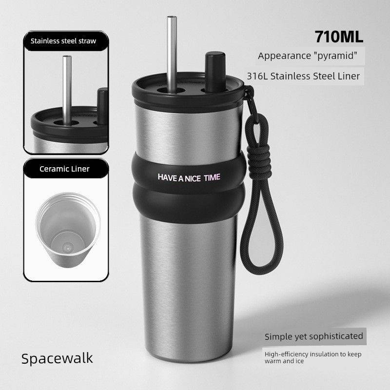 Large-Capacity Thermos Cup for Men, 316 Stainless Steel Portable Coffee Cup for Women, 2024 New Model Car-Mounted Straw Water Cup