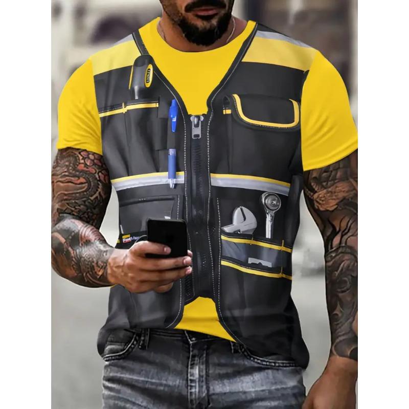 Поддельный жилет, куртка, узор, принт, футболки для мужчин, 3D, новинка, летний хип-хоп тренд, топ, мода, свободные, крутая уличная мужская одежда