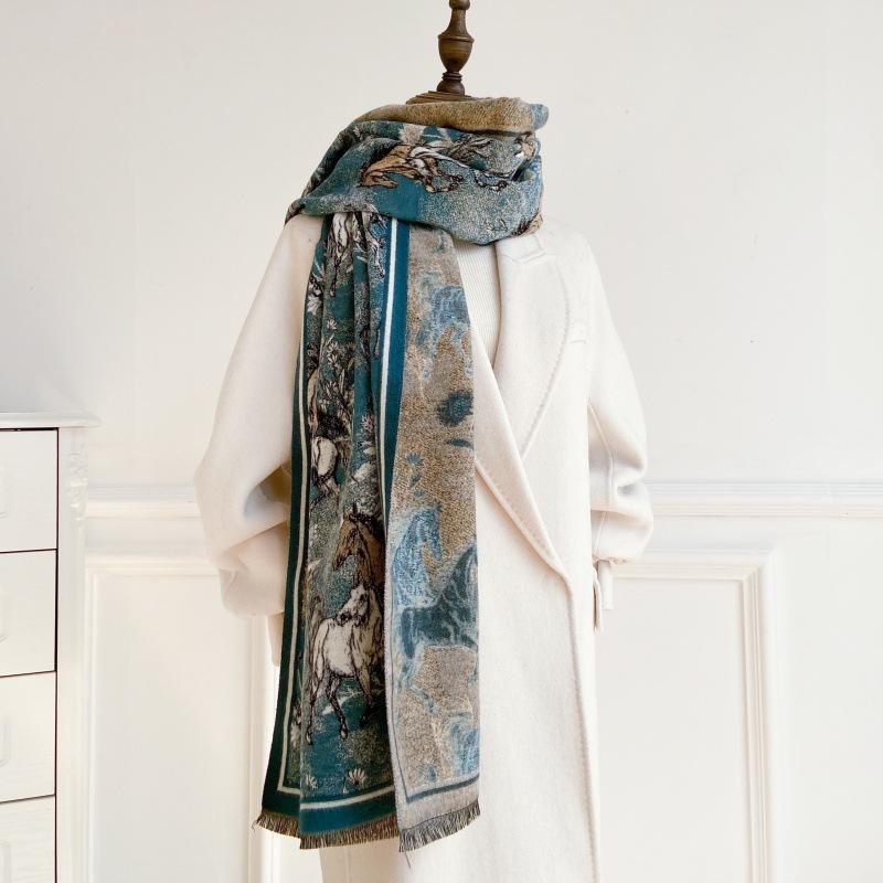 2024 Autumn/Winter New Thickened Warm Double Sided Two Tone Tassel Imitation Cashmere Scarf, High Grade Shawl Neck