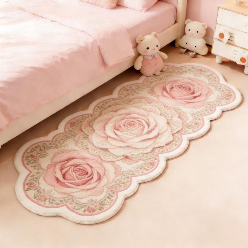 Cute Bow Carpets for Living Room Pink Flowers Bedroom Decor Carpet Fluffy Soft Irregular Shape Bedside Rug Home Plush Floor Mat