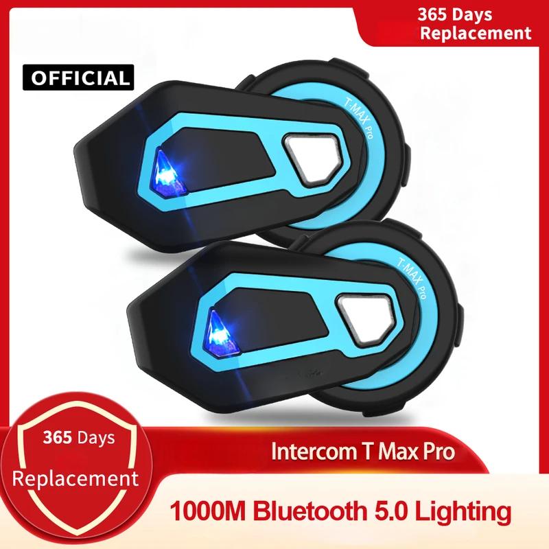 T Max Pro Мотоциклетный интерком Bluetooth шлем гарнитура 6 Riders BT 5.0 1200M FM Motor Interphone Коммуникатор наушники