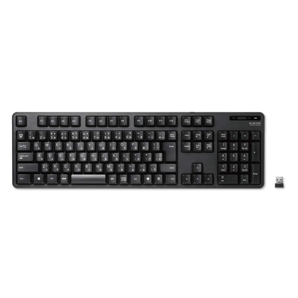 ELECOM Wireless Membrane Keyboard (Receiver Included), Full Keyboard, Black, TK-FDM106TXBK
