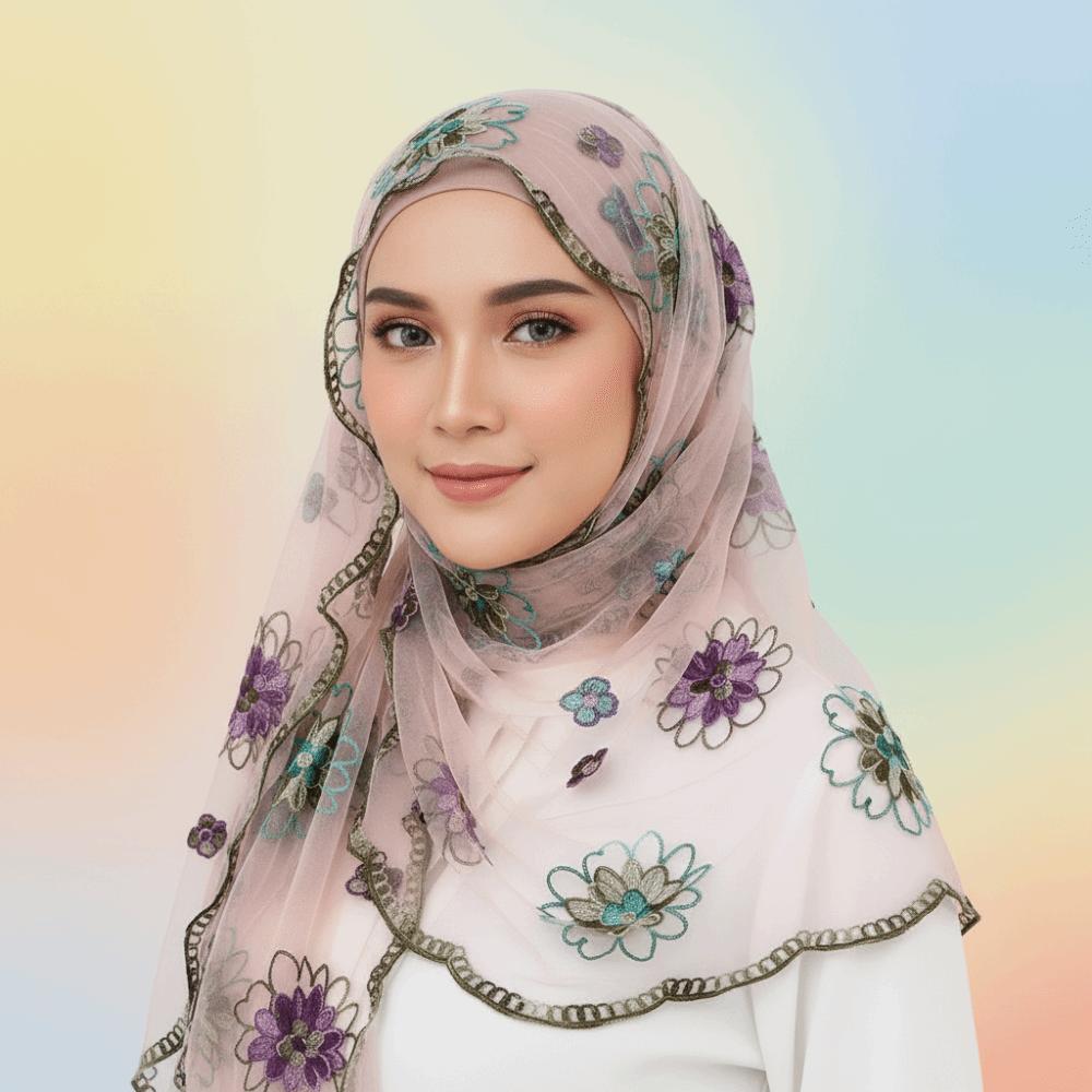 Lightweight Floral Headwrap Embroidered Mesh Stole Lace Scarf Sheer Shawl Elegant Lady