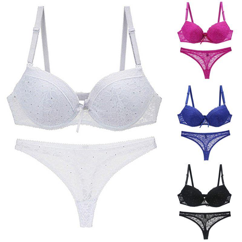 Women Lace Floral Bralette Balcony Padded Push Up Bra Sets Underwear Panties