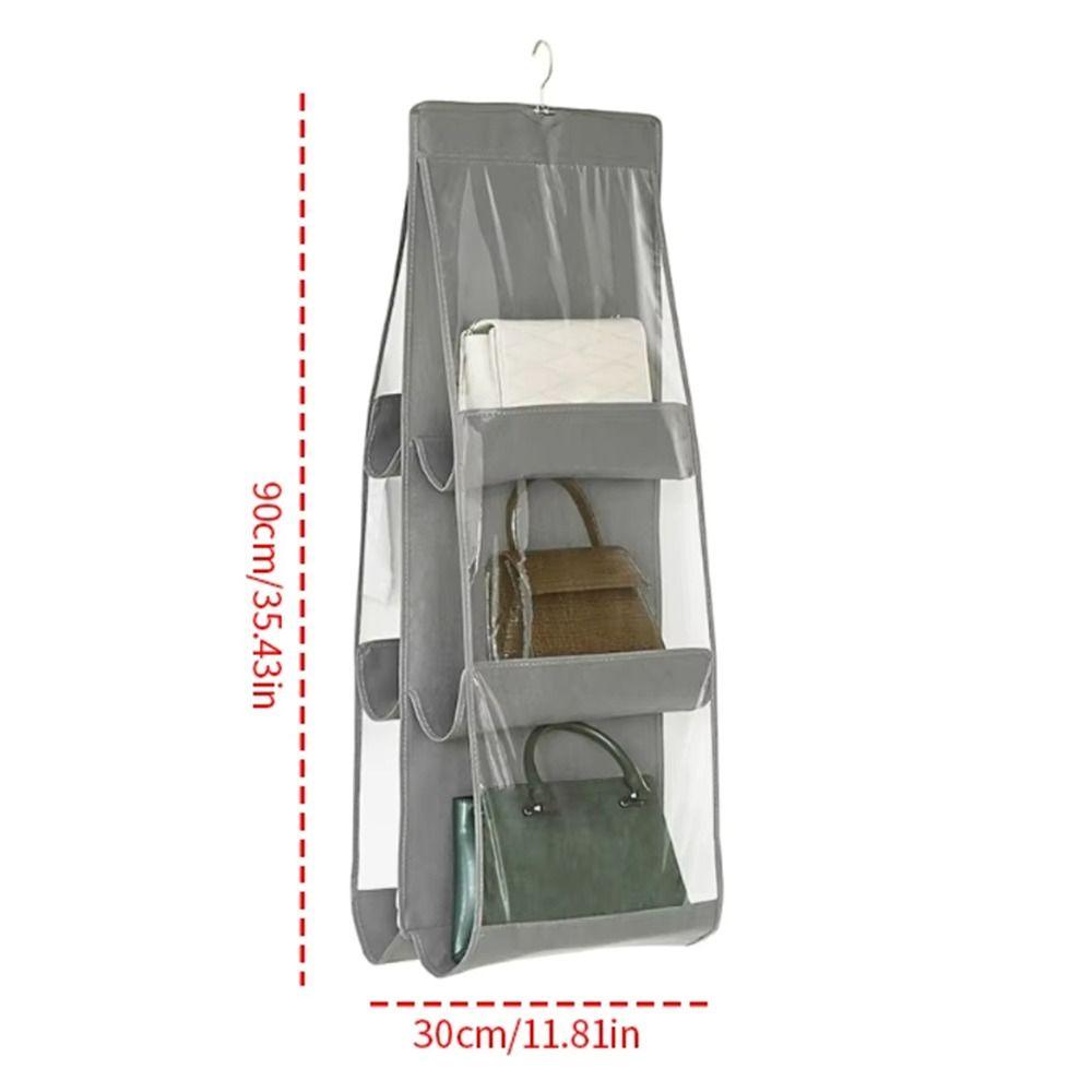 1Pcs Waterproof Hanging Handbag Organizer 6 Pockets Clear Sundry Bag For Wardrobe Closet