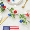 Декоративный плетеный венок на День независимости США Искусственная гирлянда из ротанга Красные, белые, синие ромашки Гирлянда для патриотического декора вечеринки Внутреннее и наружное использование