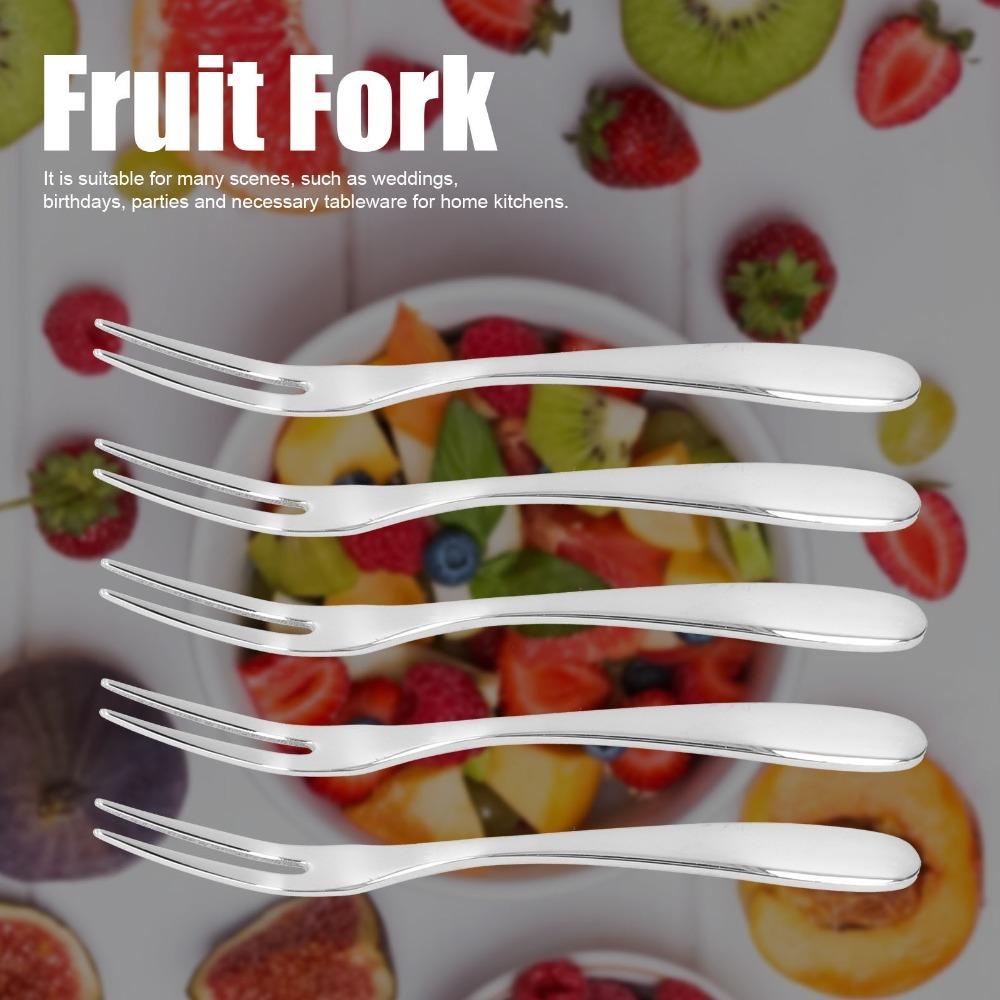 5Pcs Polished Edge Snack Fork Rustless Steel Fruit Fork Handheld Dessert Fork Party Use