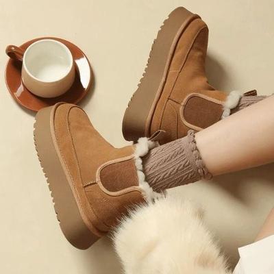 Женские зимние ботинки на толстой платформе, ботильоны из искусственной замши с меховой подкладкой, теплые, нескользящие, удобные, пушистые, прогулочные ботинки «Челси» для женщин