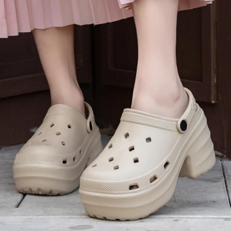 Туфли на высоком каблуке женские сабо летние модные босоножки на платформе Eva с толстой подошвой садовые туфли женские нескользящие пляжные сандалии