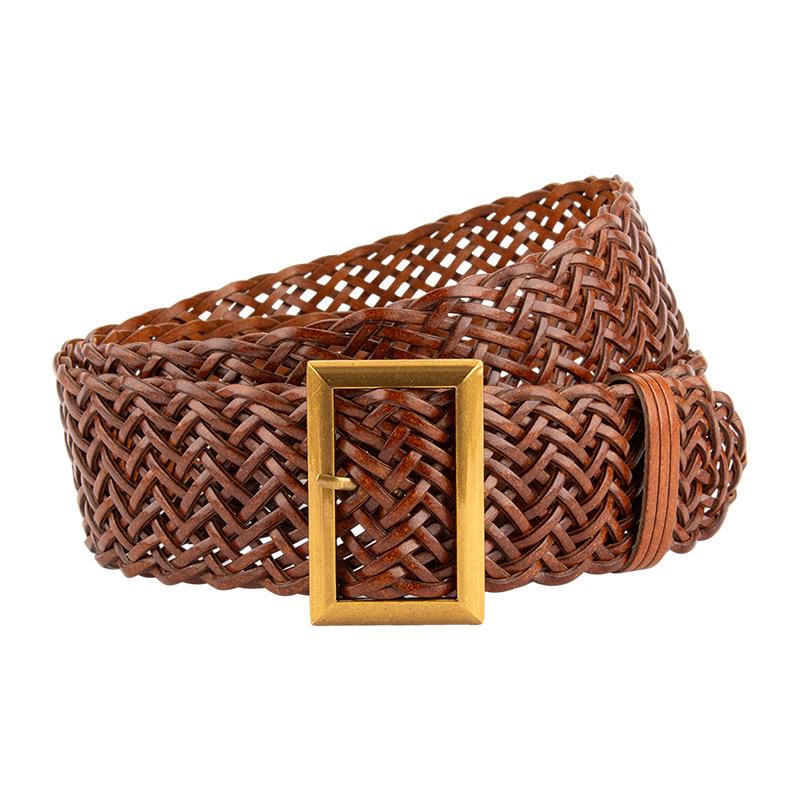 Европейский и американский французский плетеный ремень Ins Женский ретро ремень с пряжкой из сплава Повседневный женский ремень
