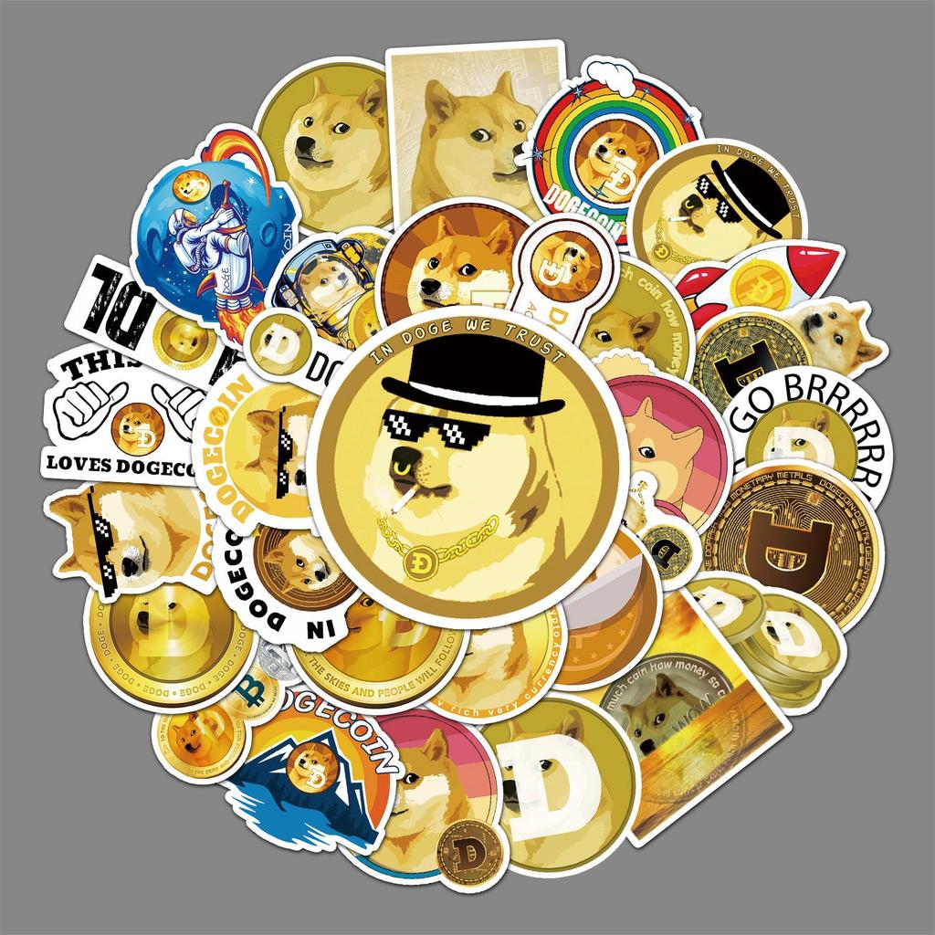 50 шт. Мультяшные наклейки Dogecoin с индивидуальным дизайном, водостойкие, для украшения самоката, автомобиля, холодильника