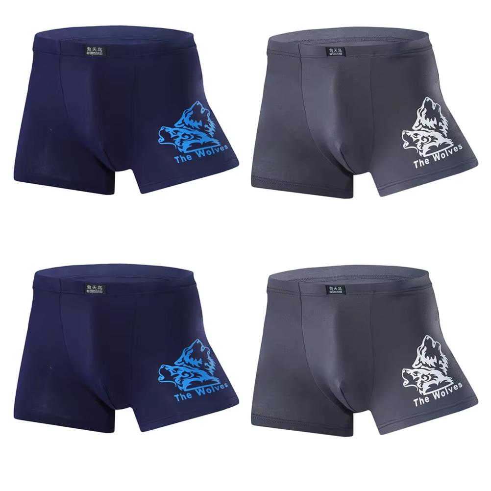 4 Pcs Men's Underwear Printed Boxer Shorts Youth Breathable Modal Underpants